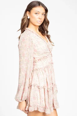 Love Song Madison Floral Ruffle Trim Mini Dress Pink Sale