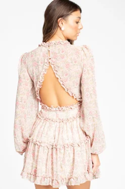 Love Song Madison Floral Ruffle Trim Mini Dress Pink Sale