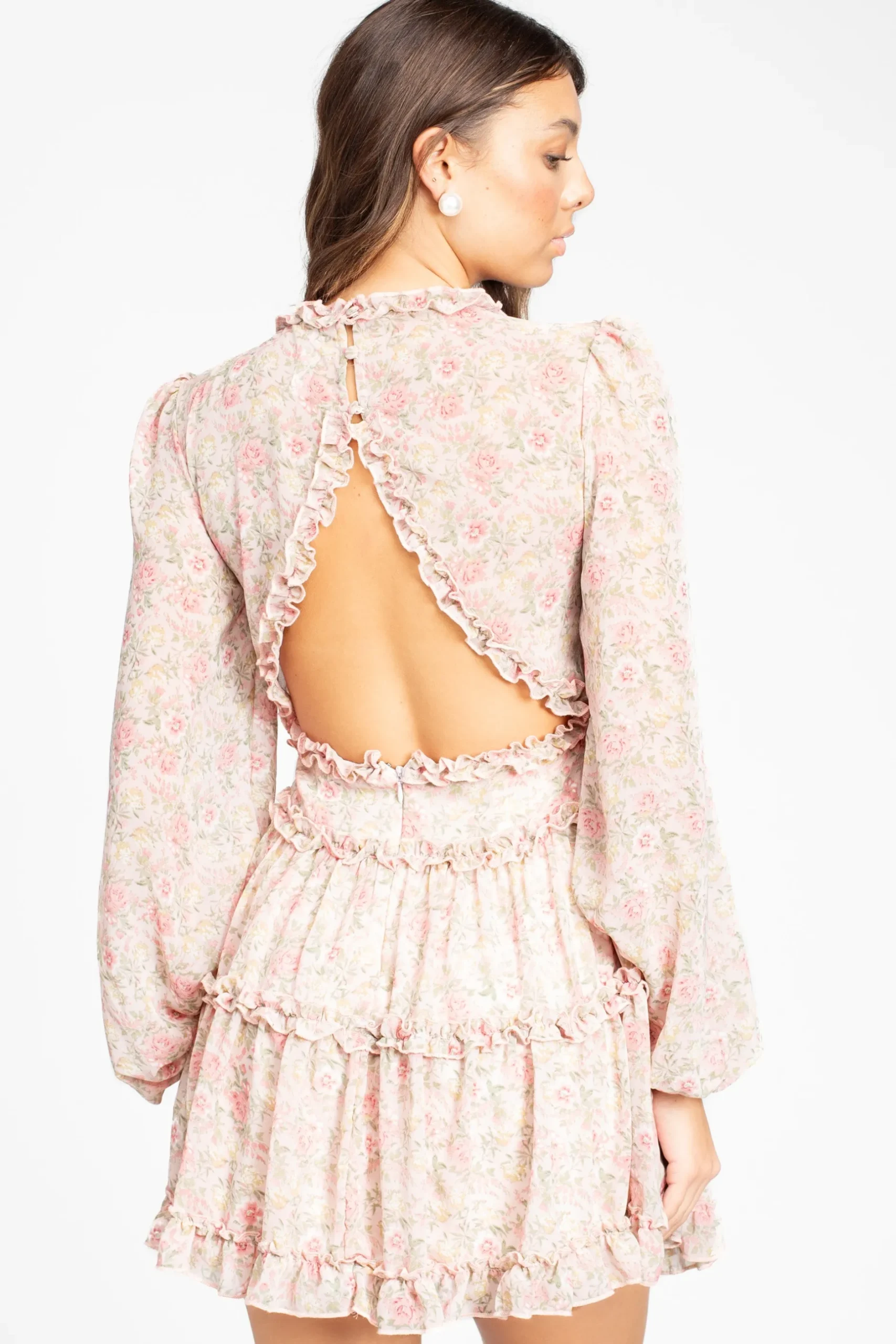 Love Song Madison Floral Ruffle Trim Mini Dress Pink Sale