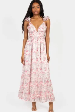 Storia Marie Strap Back Floral Maxi Dress Rose Clearance