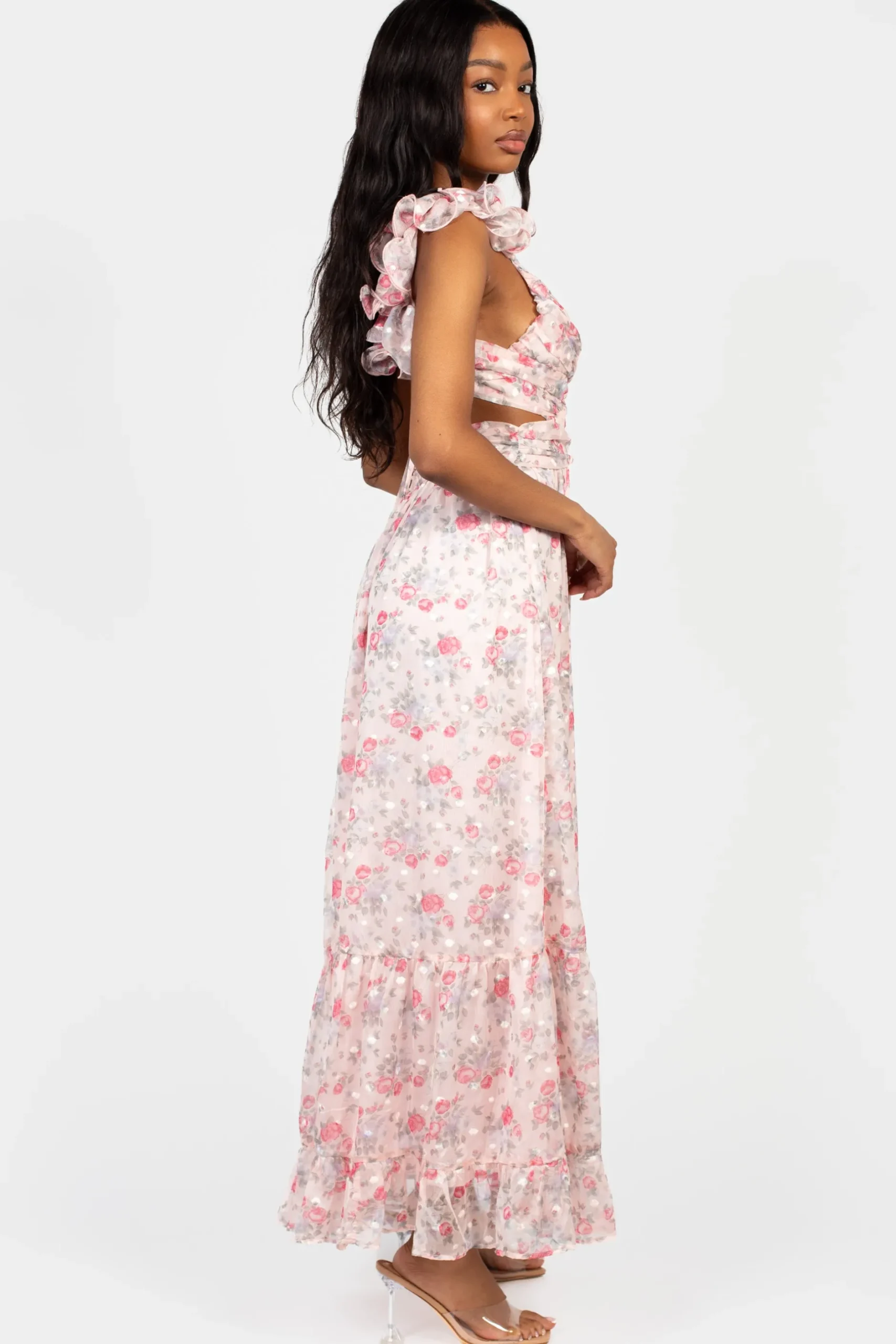 Storia Marie Strap Back Floral Maxi Dress Rose Clearance