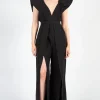 Luxxel Meredith Neoprene Split Wide Leg Jumpsuit Black Best