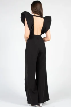 Luxxel Meredith Neoprene Split Wide Leg Jumpsuit Black Best