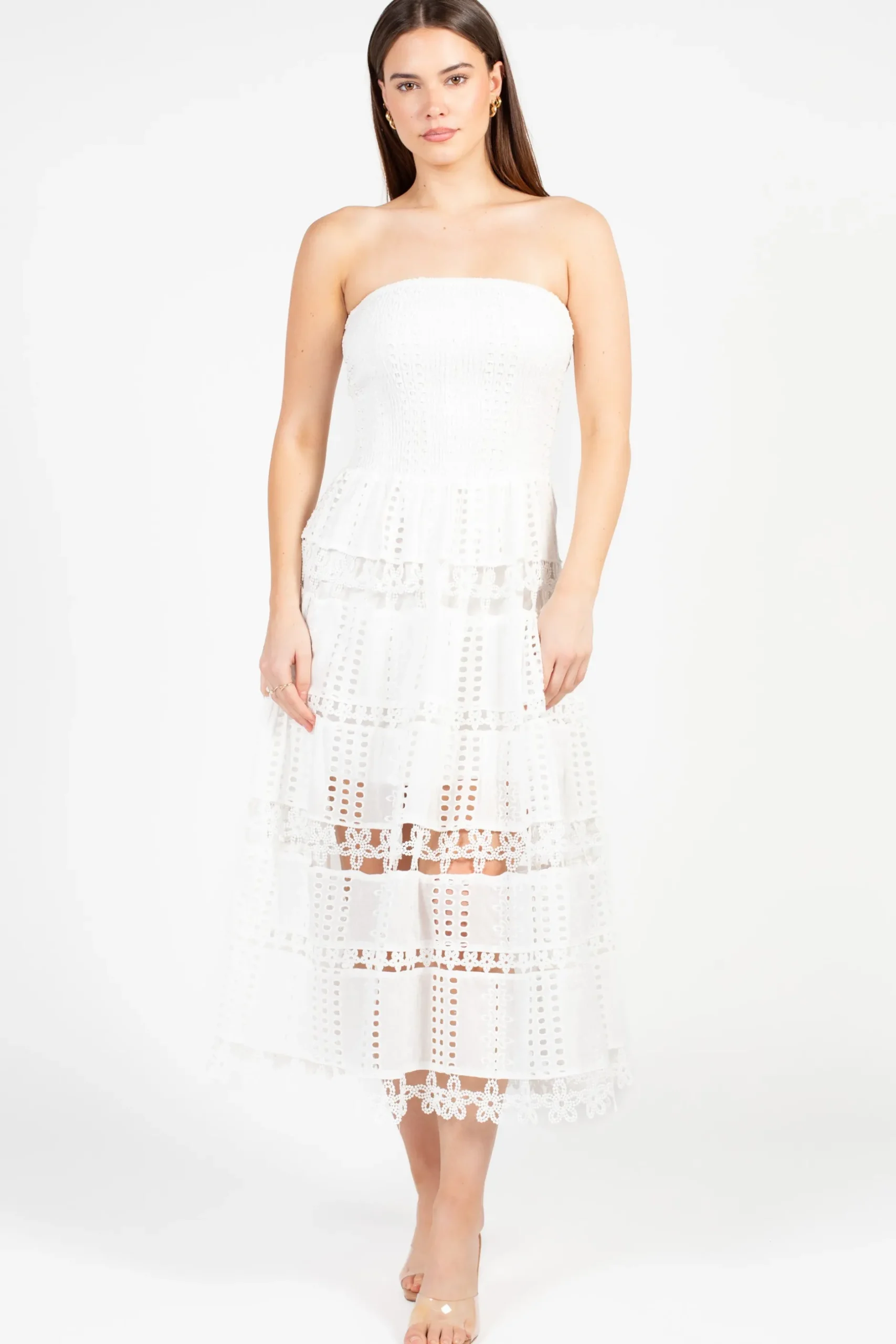 Strut and Bolt Mia Strapless Eyelet Midi Dress Outlet