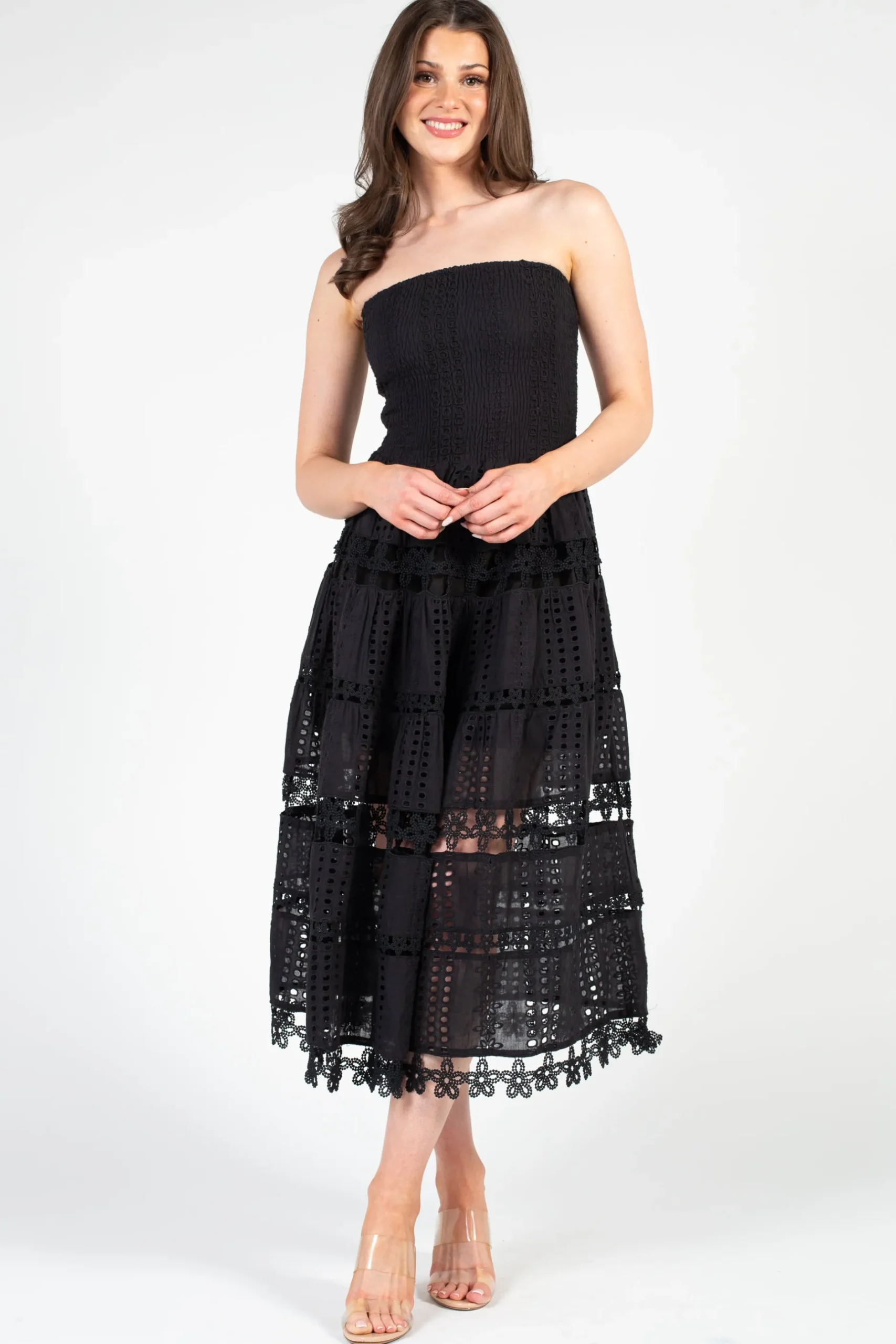 Strut and Bolt Mia Strapless Eyelet Midi Dress Outlet