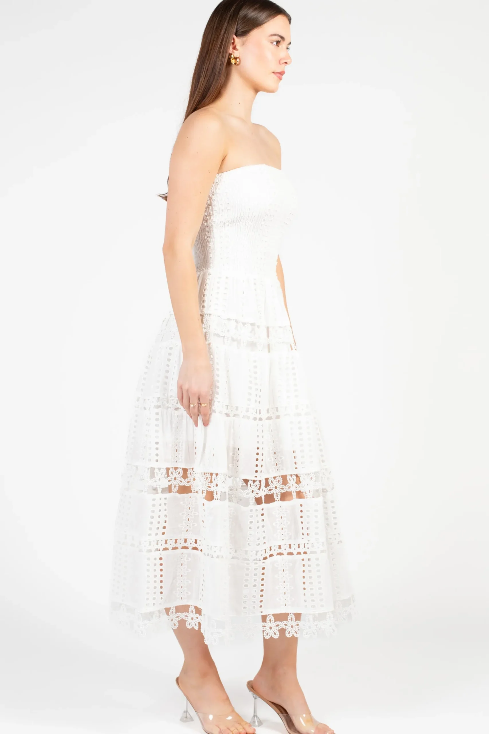 Strut and Bolt Mia Strapless Eyelet Midi Dress Outlet