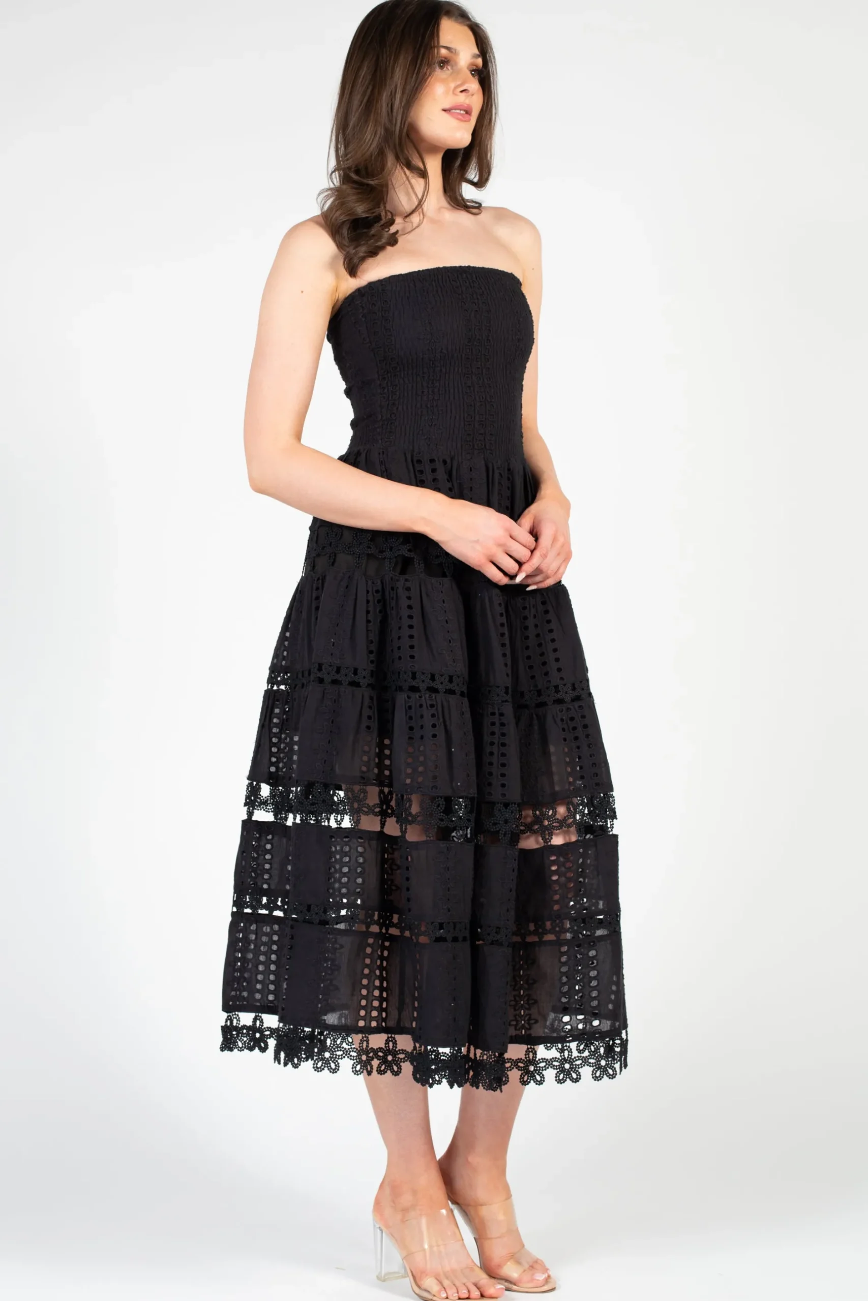 Strut and Bolt Mia Strapless Eyelet Midi Dress Outlet
