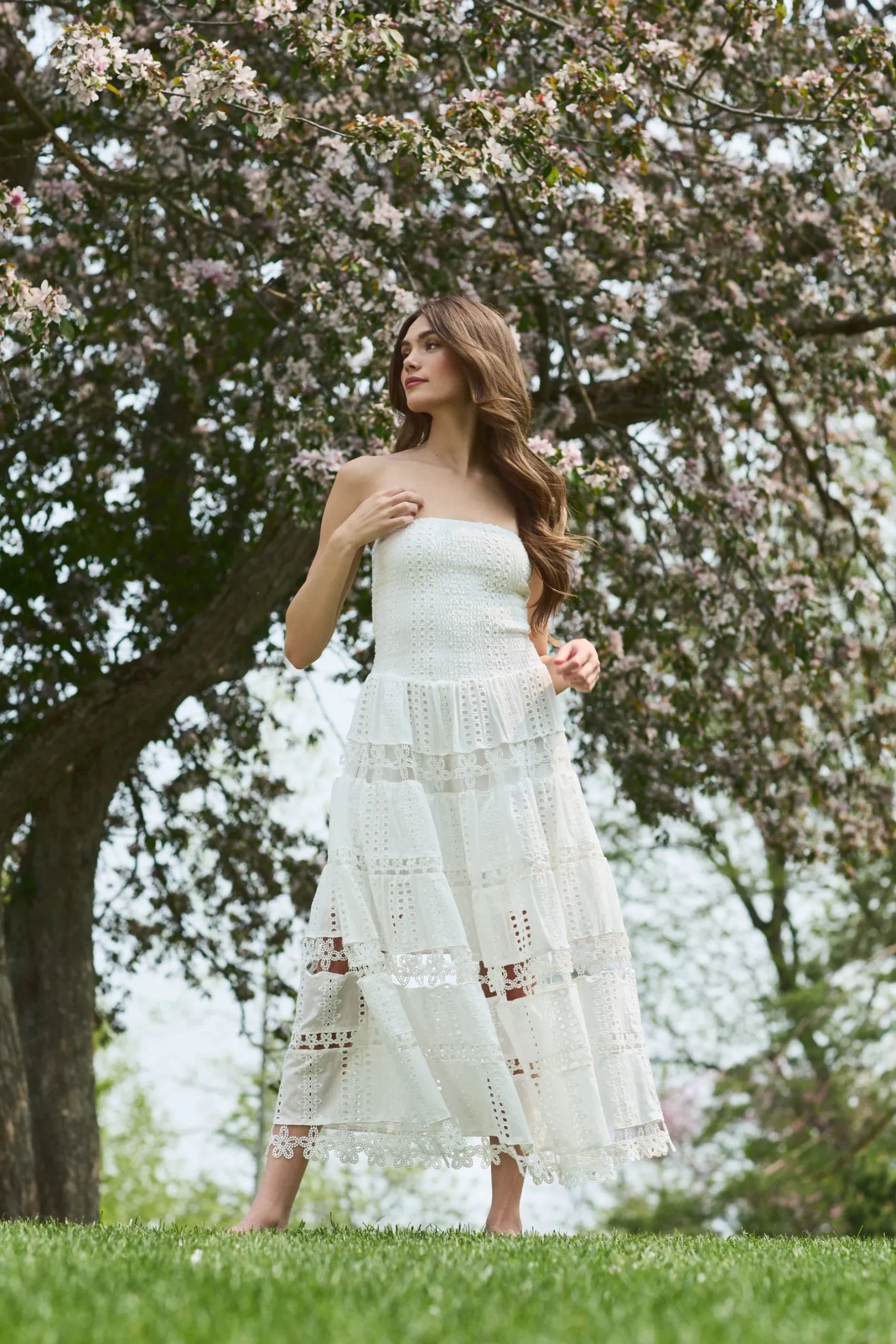 Strut and Bolt Mia Strapless Eyelet Midi Dress Outlet