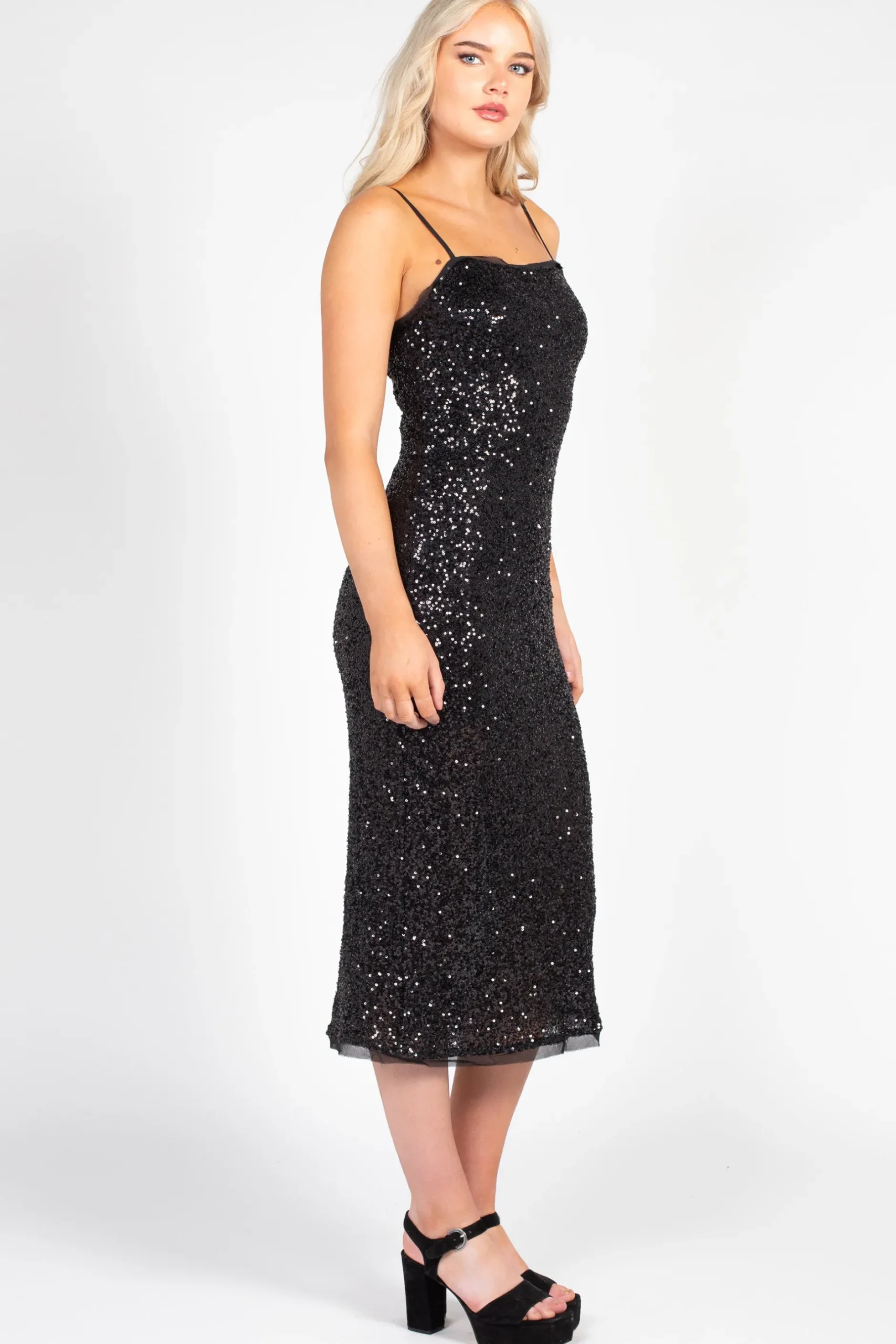 Sans Souci Midnight Sparkle Sequin Bodycon Dress Black Sale