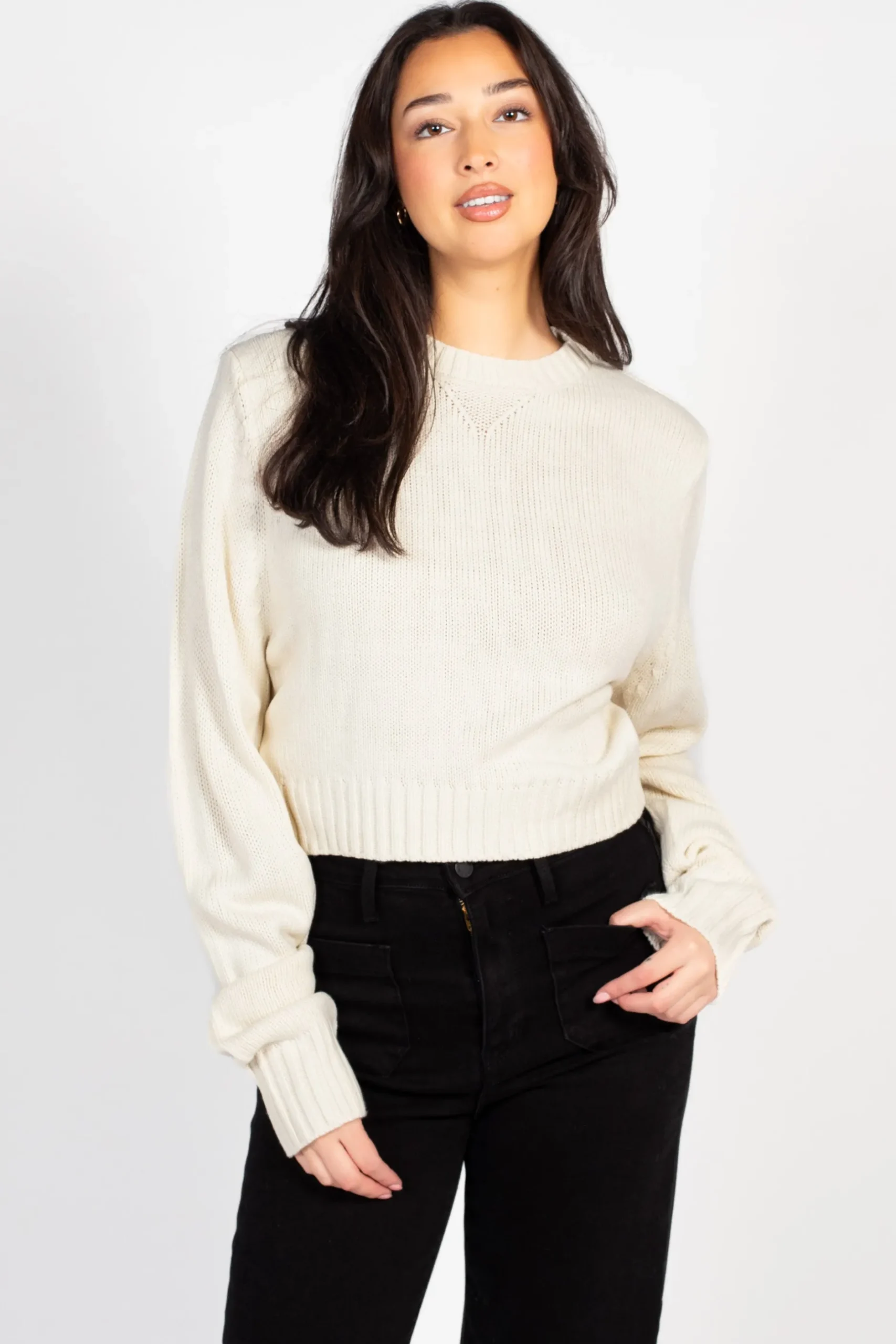 Double Zero Mila Ribbed Crew Neck Sweater Cream Discount