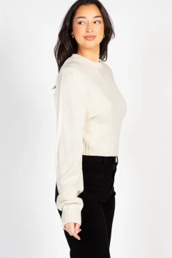 Double Zero Mila Ribbed Crew Neck Sweater Cream Discount