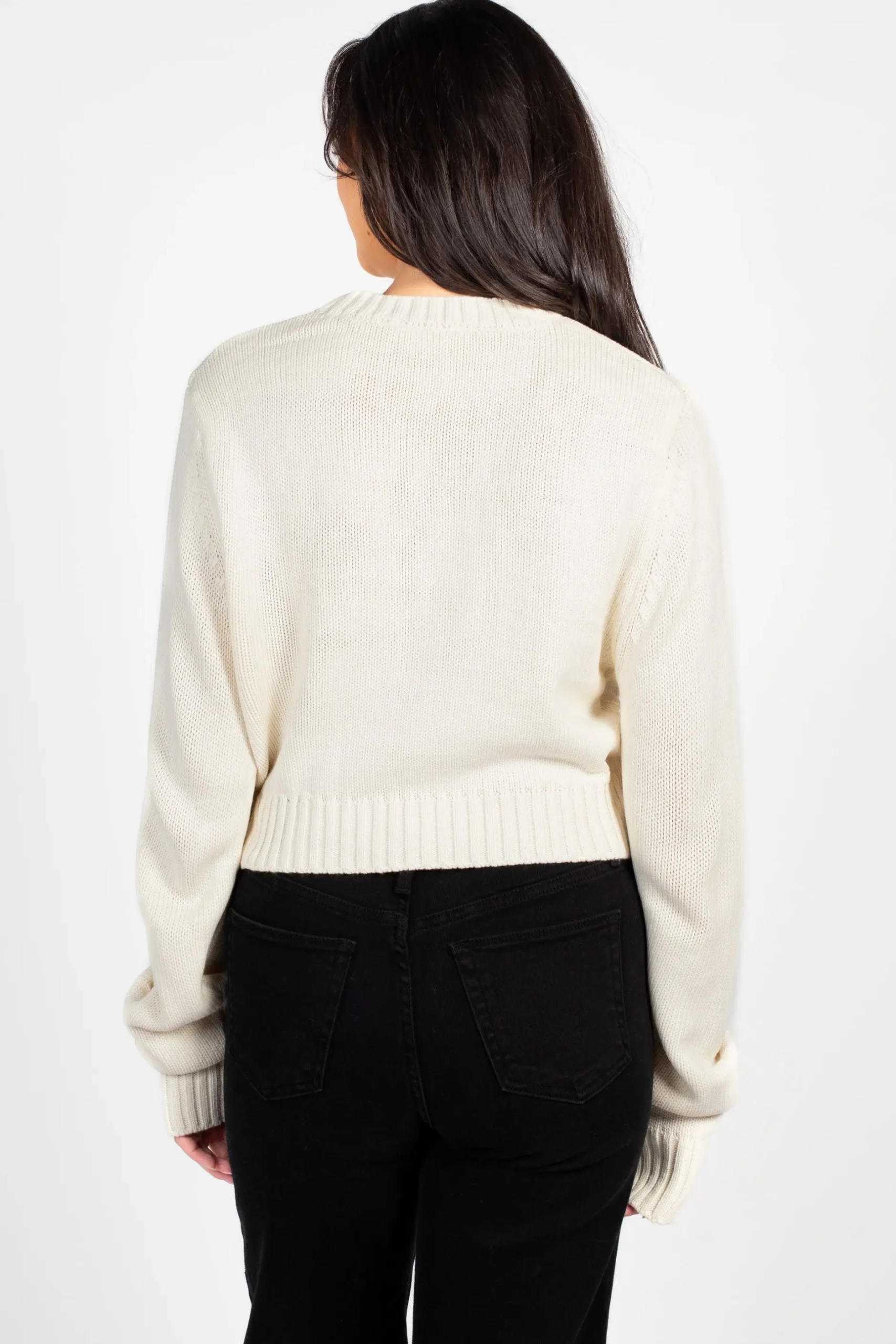 Double Zero Mila Ribbed Crew Neck Sweater Cream Discount