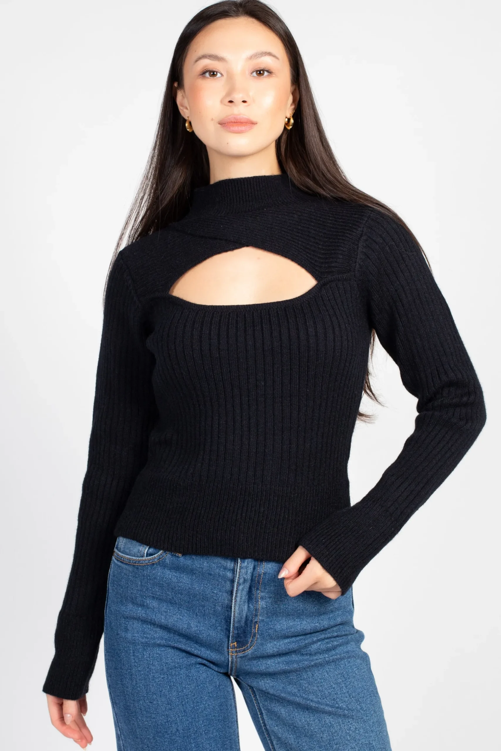 Hers u0026 Mine Mindy Cut Out Ribbed Sweater Hot