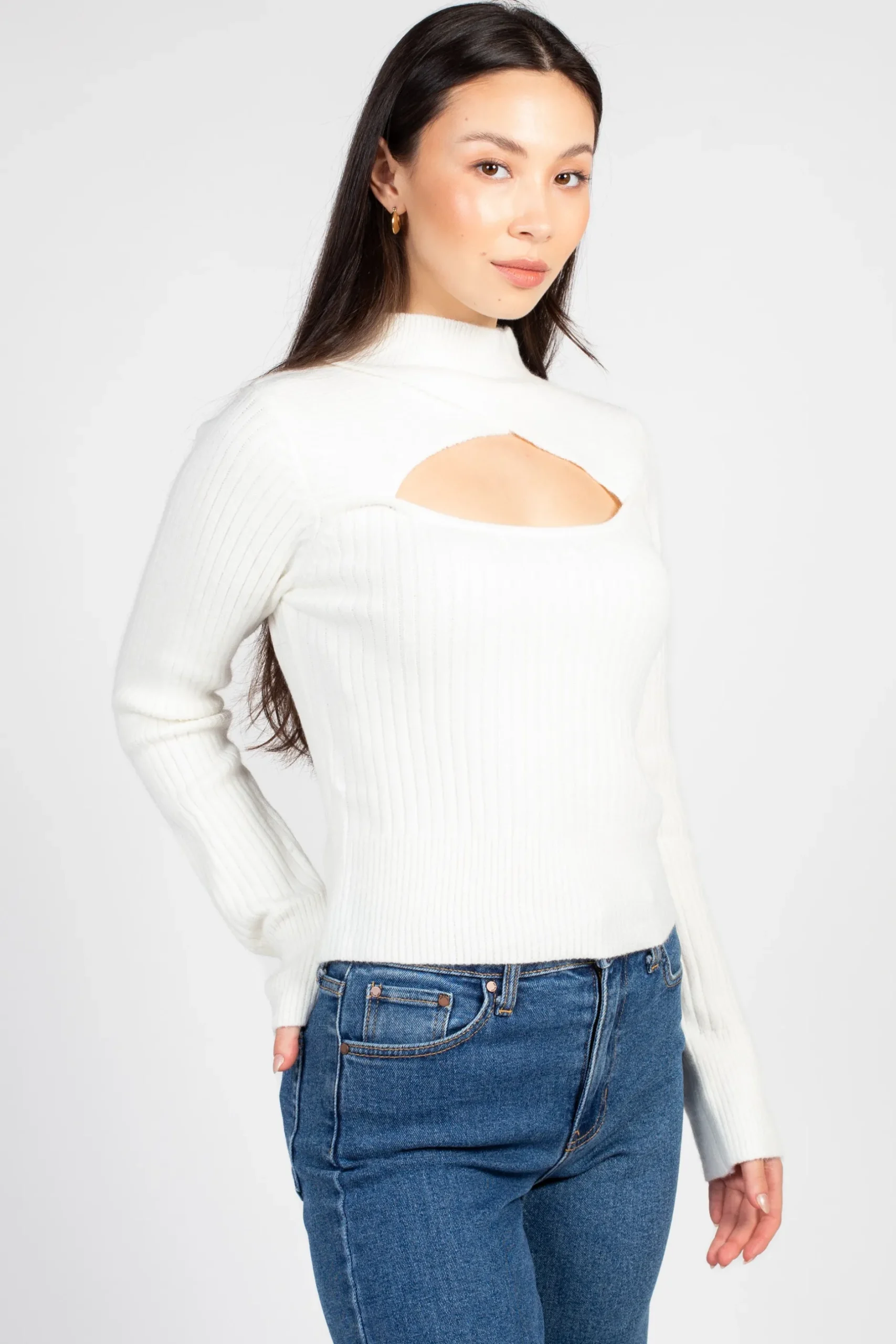 Hers u0026 Mine Mindy Cut Out Ribbed Sweater Hot