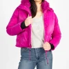 Snobbish Collection Mistic Shine Hooded Fur Trim Puffer Jacket Magenta Clearance