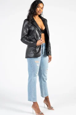 Love Tree Model Off Duty Vegan Leather Blazer Hot