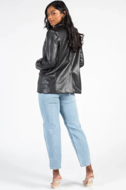 Love Tree Model Off Duty Vegan Leather Blazer Hot