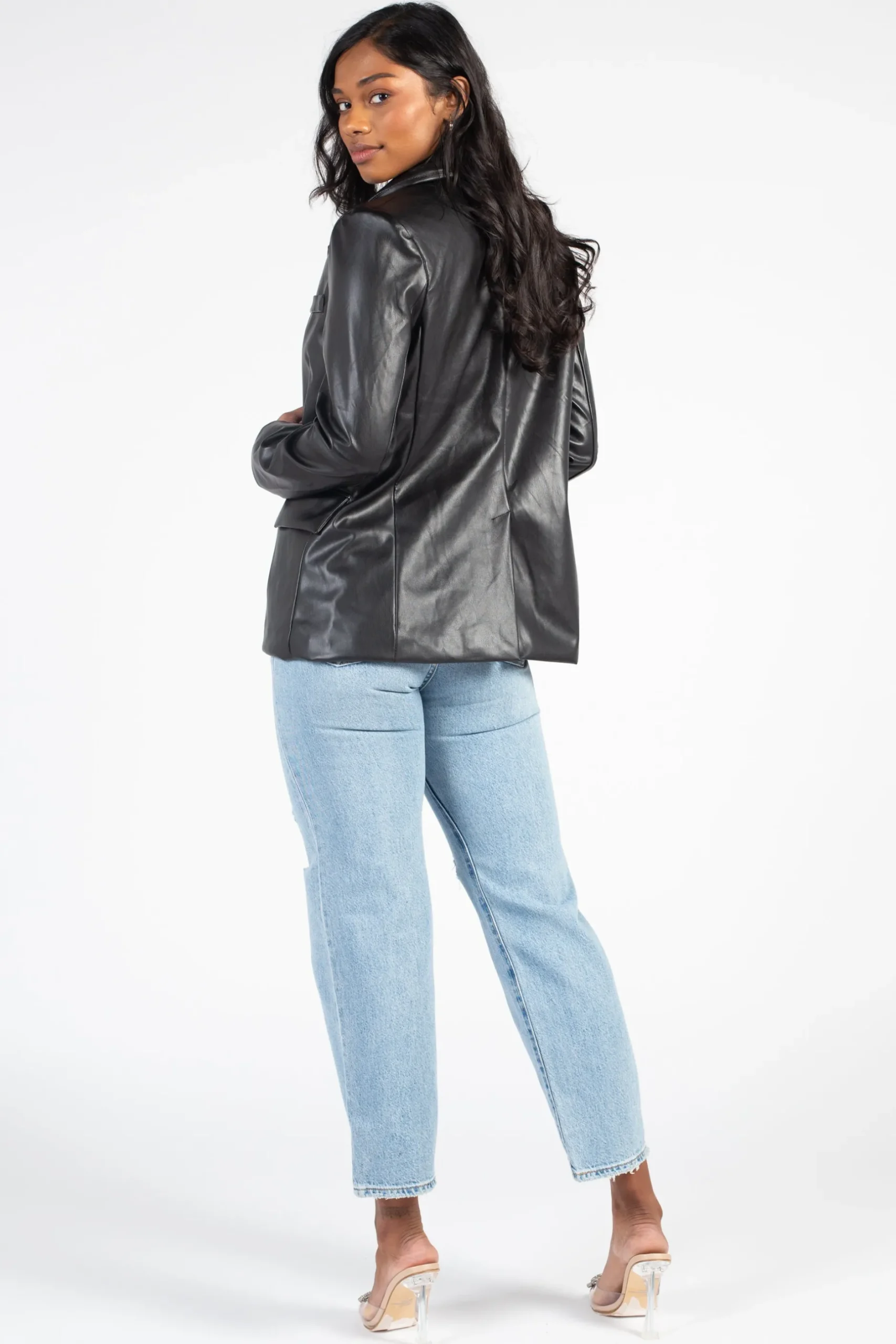 Love Tree Model Off Duty Vegan Leather Blazer Hot