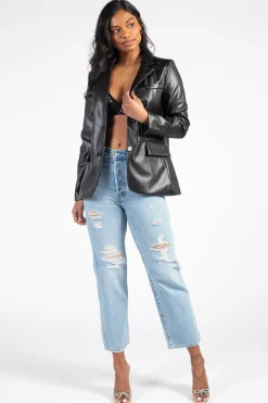 Love Tree Model Off Duty Vegan Leather Blazer Hot