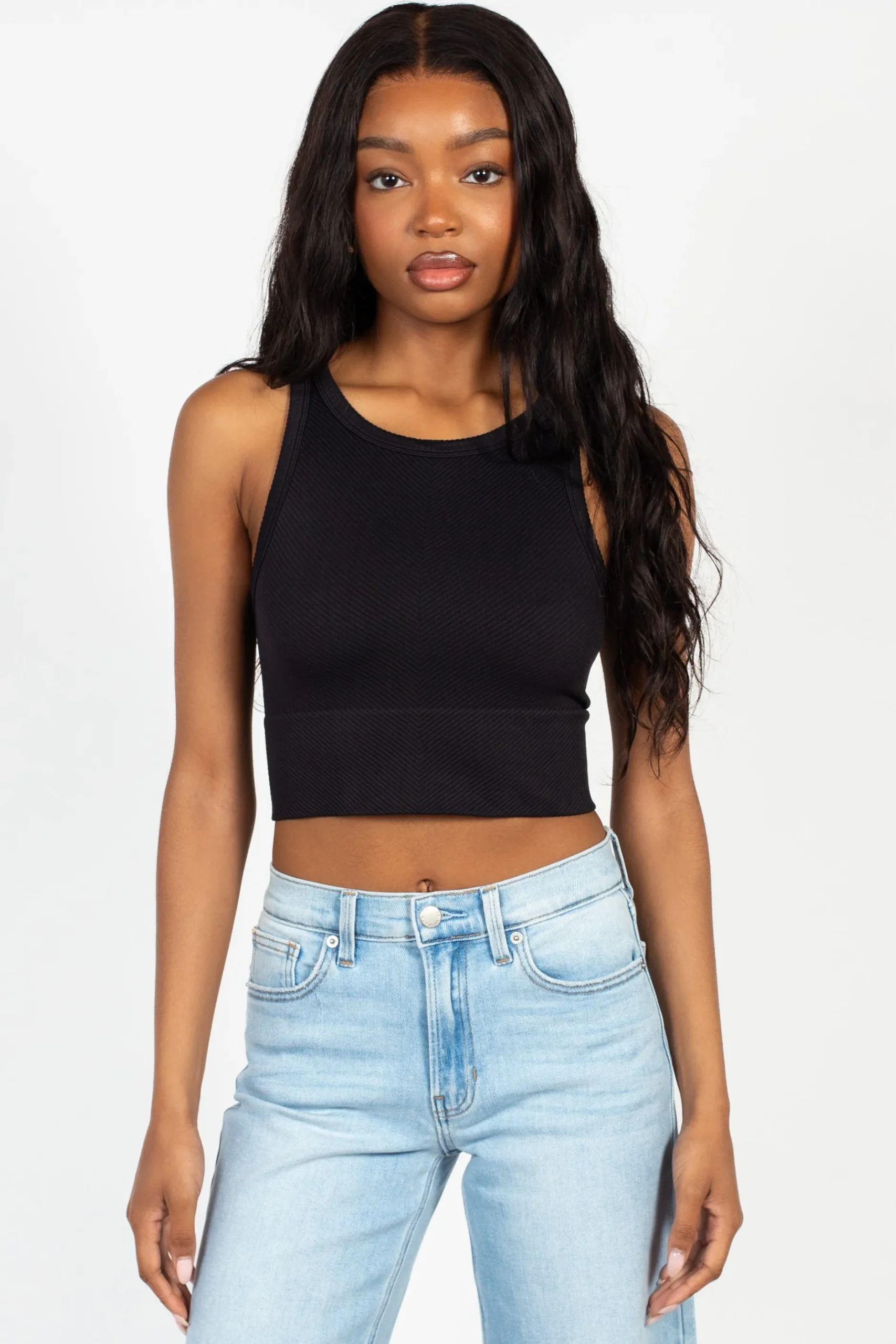 Nikibiki Crewneck Chevron Crop Top Black Online