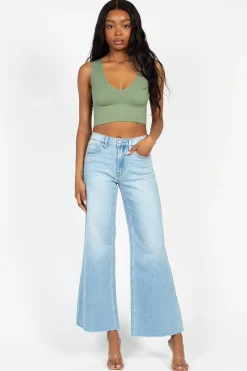 Nikibiki Ribbed Deep V Tank Top Green Online