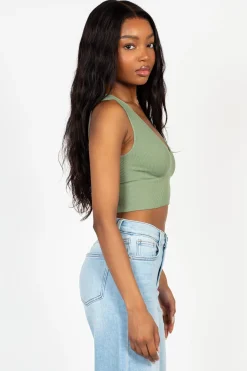 Nikibiki Ribbed Deep V Tank Top Green Online