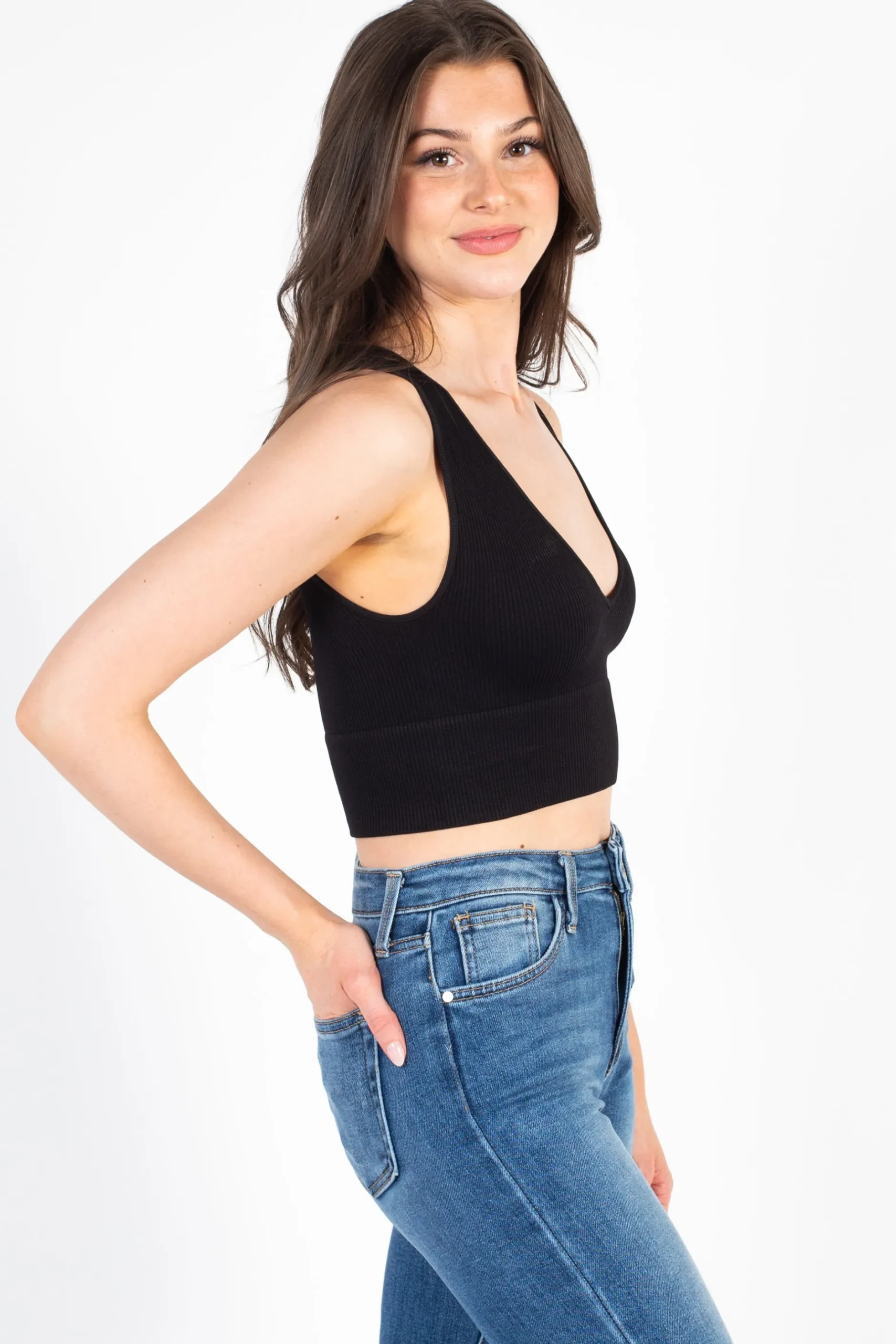 Nikibiki Ribbed Deep V Tank Top Hot