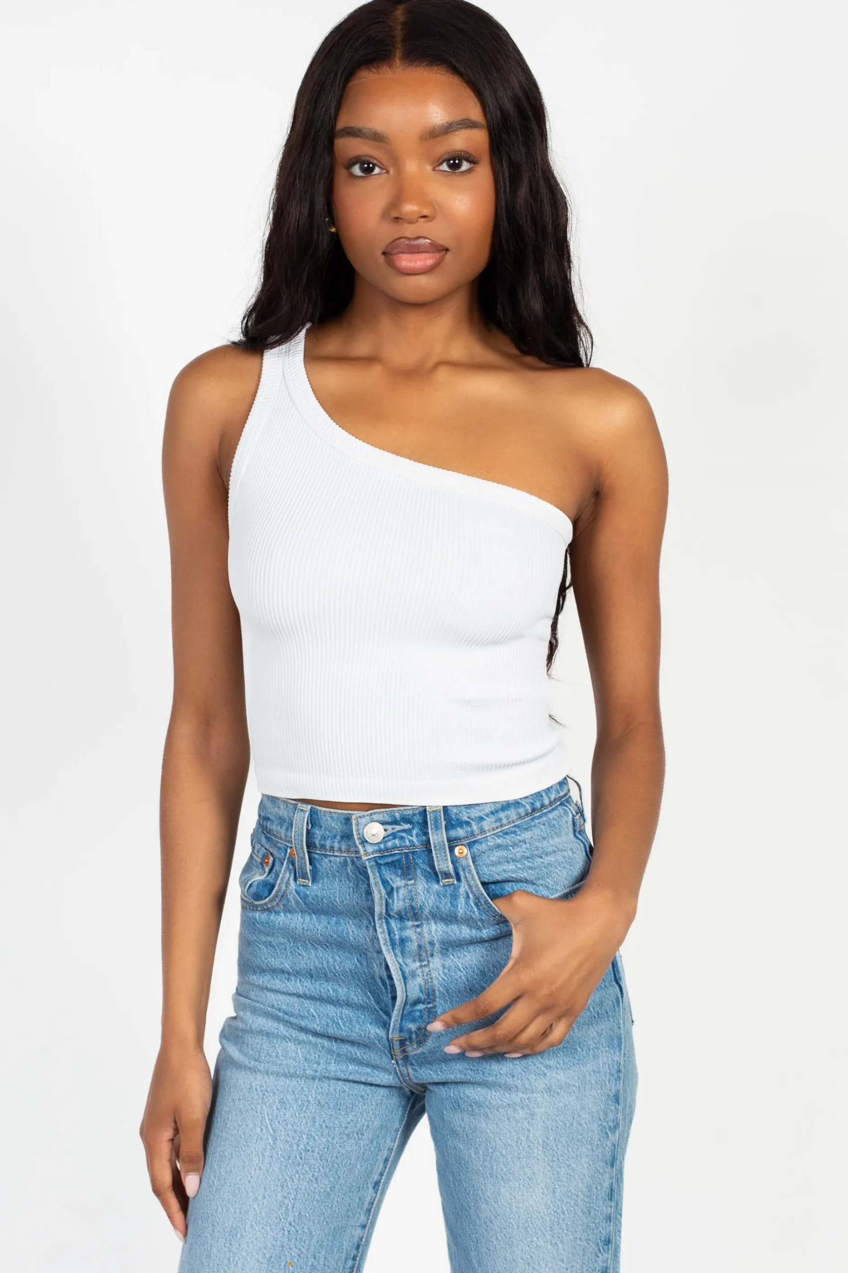 Nikibiki Ribbed One Shoulder Crop Top White New