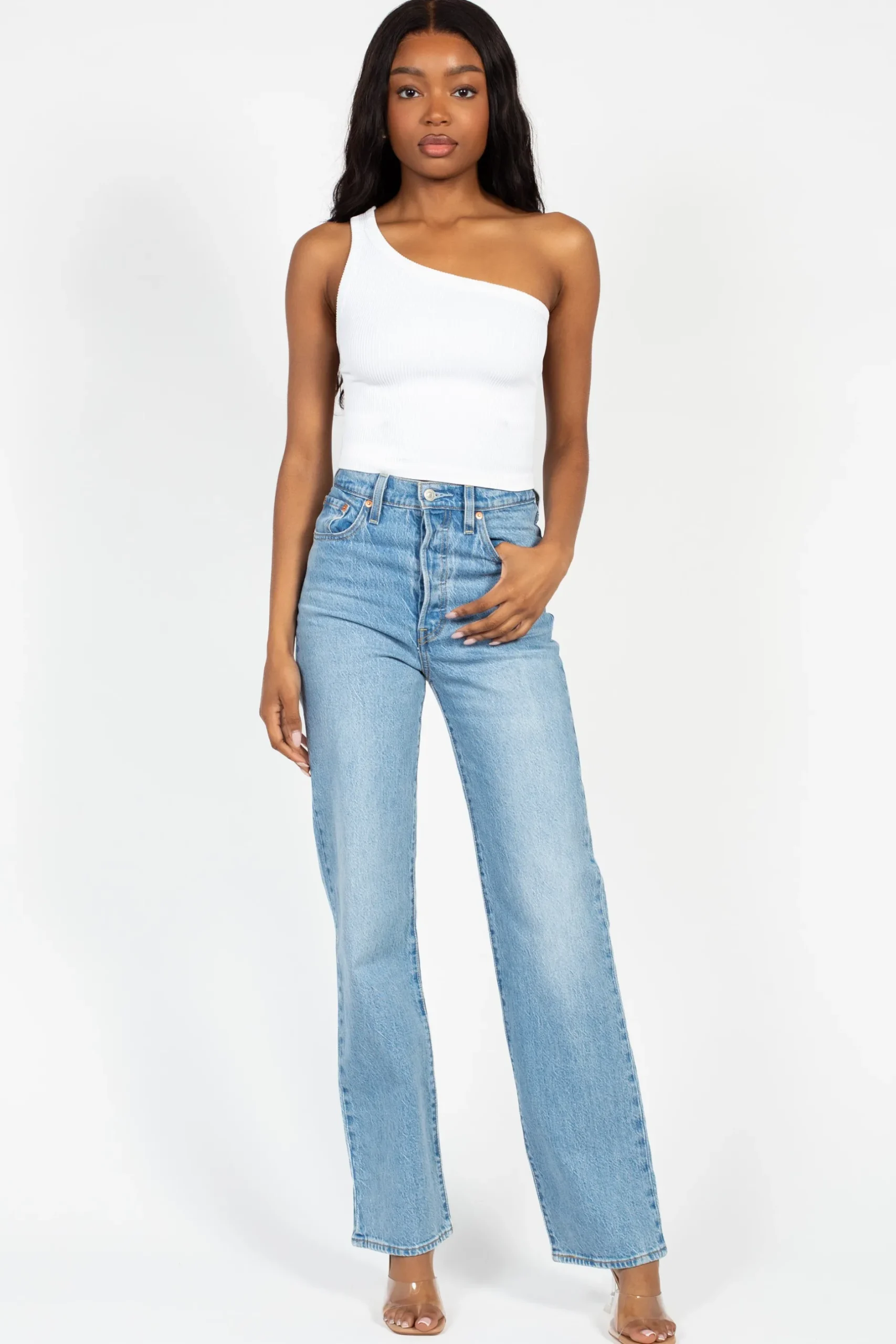 Nikibiki Ribbed One Shoulder Crop Top White New
