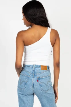 Nikibiki Ribbed One Shoulder Crop Top White New