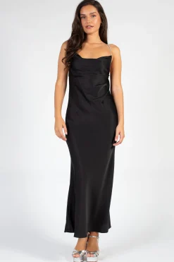 Luxxel Pamela Rhinestone Strap Maxi Slip Dress Black Sale