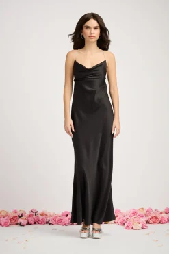 Luxxel Pamela Rhinestone Strap Maxi Slip Dress Black Sale