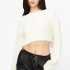 Blanc Paris Fuzzy Rhinestone Fringe Sweater Cream New