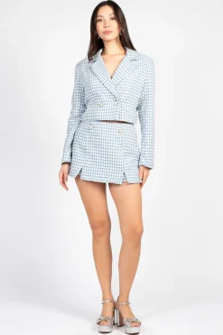 Day + Night Phoebe Houndstooth Cropped Jacket BabyBlue Sale