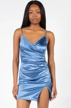 Blue Blush Rachelle Satin Ruched Mini Dress Clearance