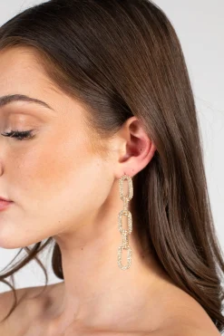 honey Rhinestone Chain Link Earrings Gold Discount