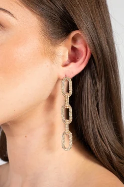 honey Rhinestone Chain Link Earrings Gold Discount