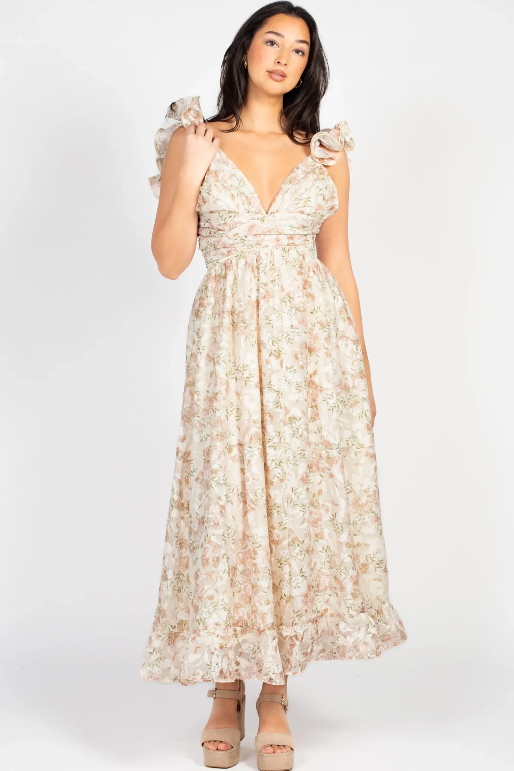 Chelsea Secret Garden Backless Floral Maxi Dress CreamFloral Best