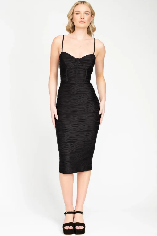 Privy Skye Textured Midi Dress Black Hot