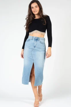 Papermoon Stasia Rhinestone Fringe Crop Knit Top Discount