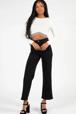 Papermoon Stasia Rhinestone Fringe Crop Knit Top Discount