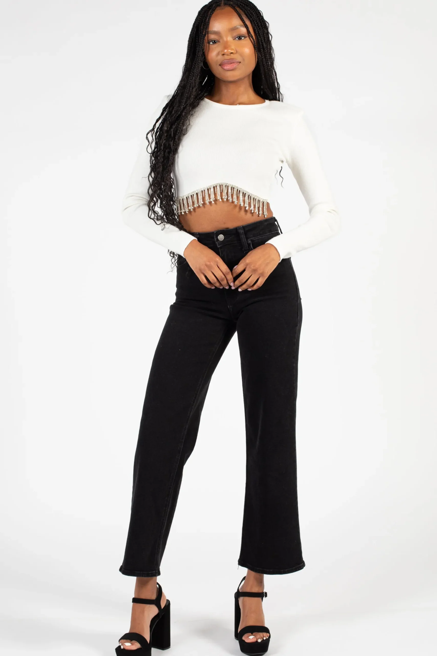 Papermoon Stasia Rhinestone Fringe Crop Knit Top Discount