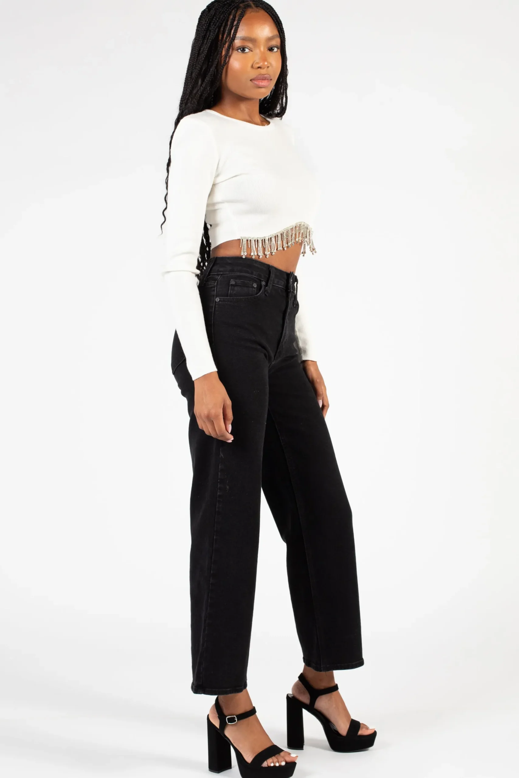 Papermoon Stasia Rhinestone Fringe Crop Knit Top Discount