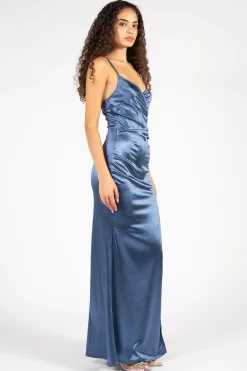 Chelsea Thea High Slit Satin Maxi Gown Clearance