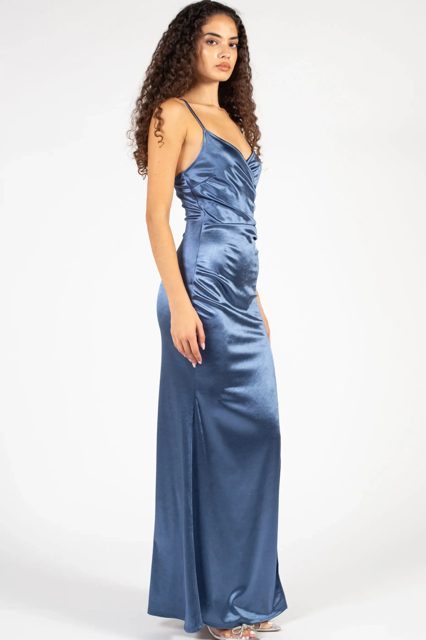 Chelsea Thea High Slit Satin Maxi Gown Clearance