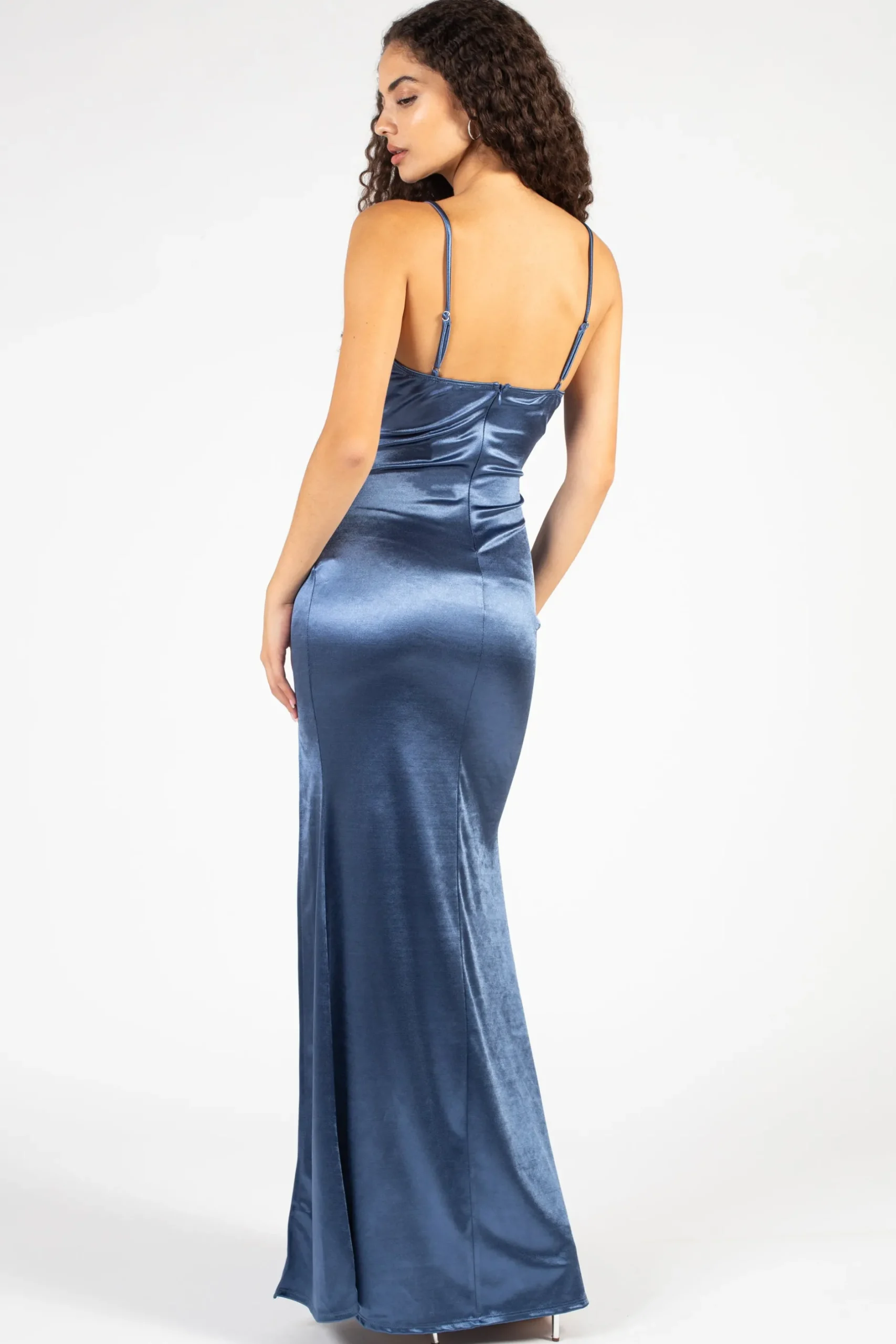 Chelsea Thea High Slit Satin Maxi Gown Clearance