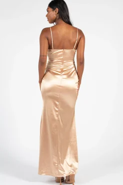Chelsea Thea High Slit Satin Maxi Gown Clearance