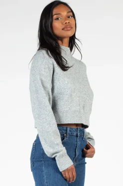 edit by nine Twinkle Mock Neck Crop Sweater Grey Fashion