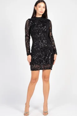 Love Song Valerie Mock Neck Sequin Mini Dress New