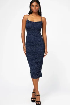 Klesis Whitney Rhinestone Ruched Mesh Midi Dress Online
